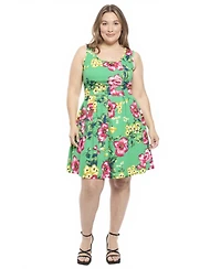 24seven Comfort Apparel Plus Floral Pleated Pocket Skater Dress