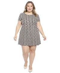 24seven Comfort Apparel Plus Geometric Round Neck Shift Dress