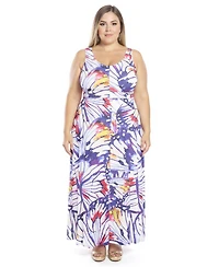 24seven Comfort Apparel Plus Butterfly Scoop Neck A-Line Maxi Dress