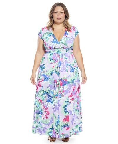 24seven Comfort Apparel Plus Cap Sleeve Side Slit Pocket Maxi Dress