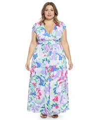 24seven Comfort Apparel Plus Cap Sleeve Side Slit Pocket Maxi Dress