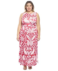 24seven Comfort Apparel Plus Paisley Side Slit Bodycon Maxi Dress