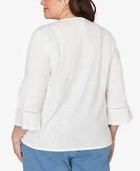 Alfred Dunner Plus Austin Embroidered Butterfly Crew Neck Knit Top