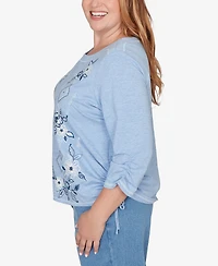 Alfred Dunner Plus Austin Floral Diamond Embroidered Knit Top