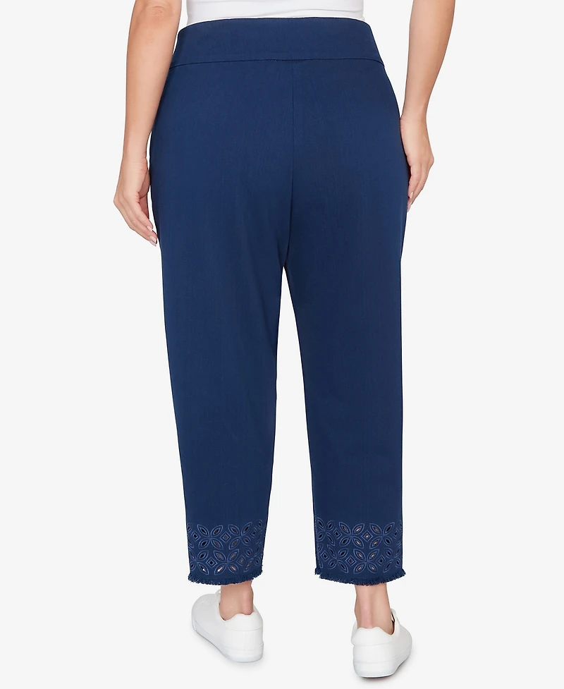 Alfred Dunner Plus Mykonos Geometric Embroidered Super Stretch Denim Ankle Pants
