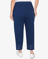 Alfred Dunner Plus Mykonos Geometric Embroidered Super Stretch Denim Ankle Pants
