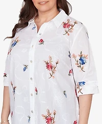 Alfred Dunner Plus The Royal Treatment Embroidered Flower Button front closure Top