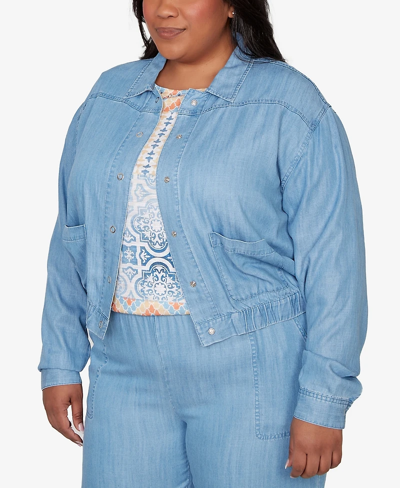 Alfred Dunner Plus Beachcomber Casual Elastic Lyocell Shirt Jacket