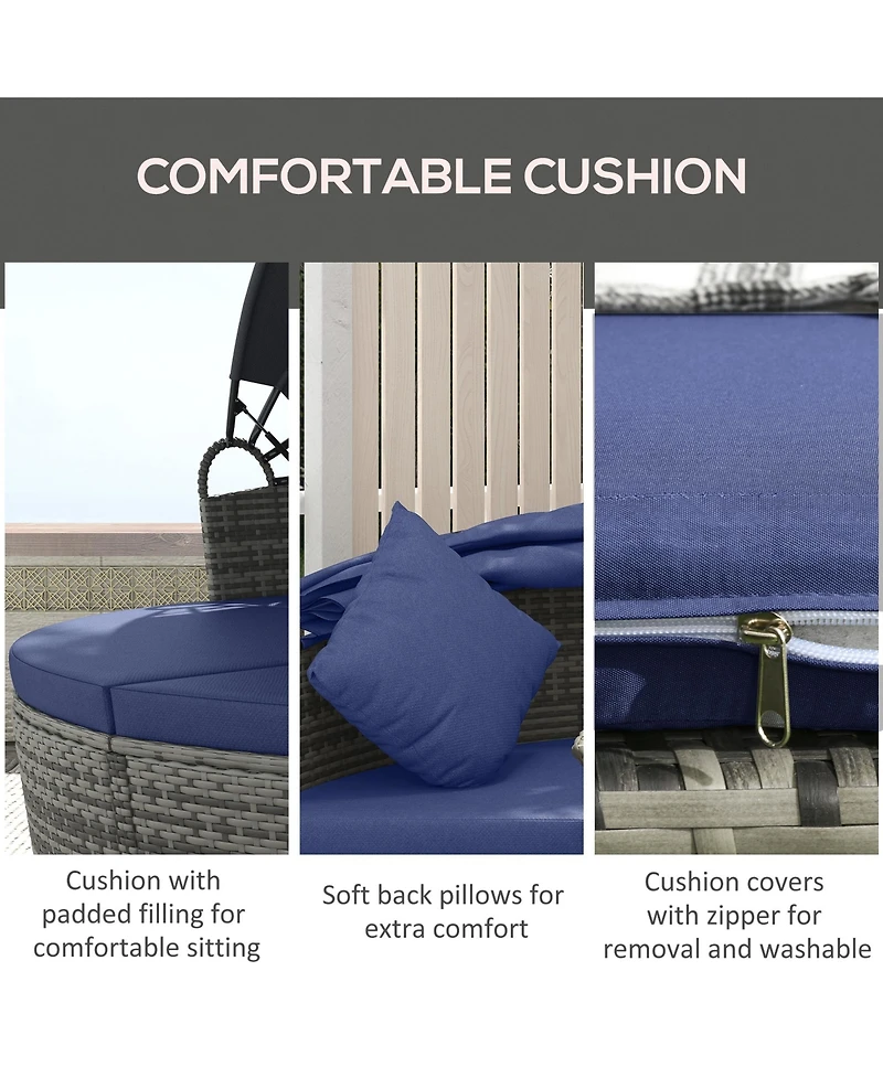 Outsunny Daybed Patio Furniture Set, Chairs, Sofa, Table Ottoman, Dark Blue