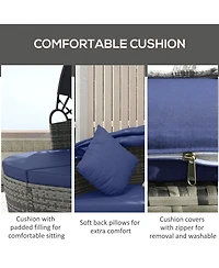 Outsunny Daybed Patio Furniture Set, Chairs, Sofa, Table Ottoman, Dark Blue