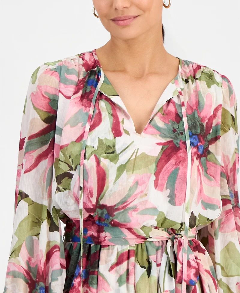 I.n.c. International Concepts Petite Bubble-Sleeve Tie-Waist Tiered Dress, Created for Macy's