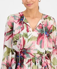 I.n.c. International Concepts Petite Bubble-Sleeve Tie-Waist Tiered Dress, Created for Macy's