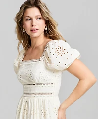 And Now This Petite Puff-Sleeve Embroidered Dress, Macy's Exclusive