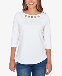 Ruby Rd. Petite Grommet Neck Solid Knit Top