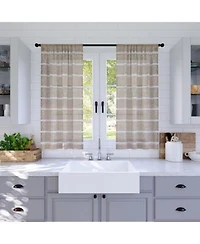 Twill Stripe Anti-Dust Linen Blend Sheer Cafe Curtain Valance