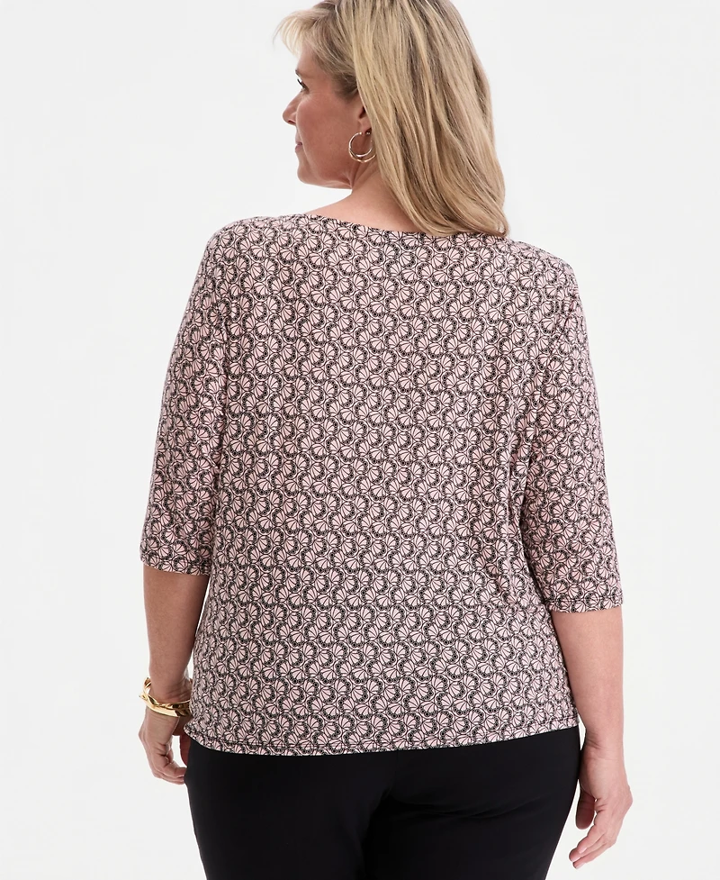 Jm Collection Plus Circular Pattern Twisted-Hem Top, Macy's Exclusive