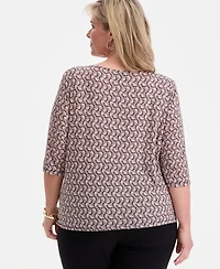 Jm Collection Plus Circular Pattern Twisted-Hem Top, Macy's Exclusive