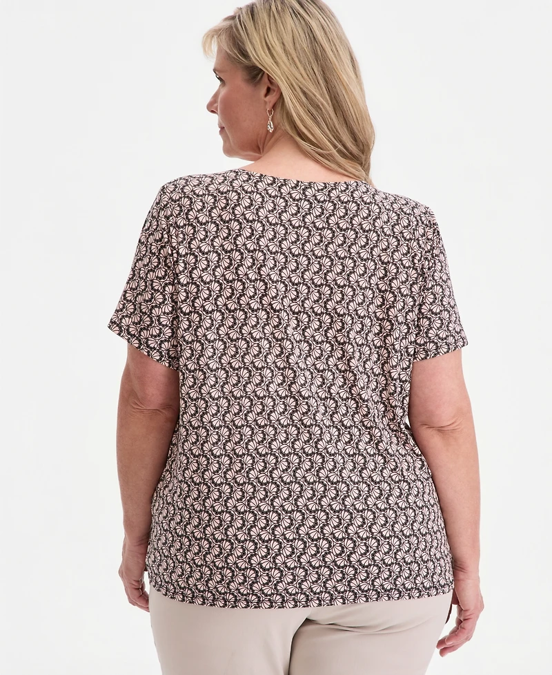 Jm Collection Plus Zippered V-Neck Top, Macy's Exclusive