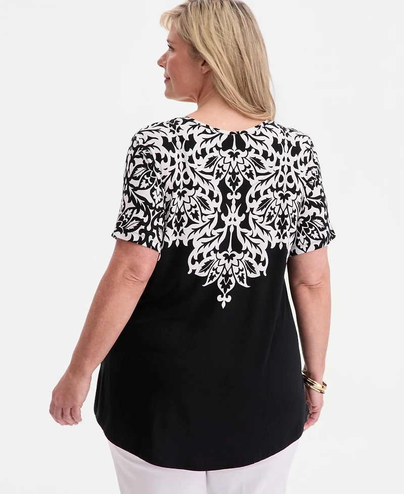 Jm Collection Plus Wallpaper Necklace Short-Sleeve Top, Macy's Exclusive