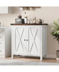 gaomon Farmhouse Sideboard Buffet Cabinet, Rustic Modern Storage with Adjustable Shelves, 2 Barn Doors, Multi-Functional Coffee Bar, Kitchen Organizer
