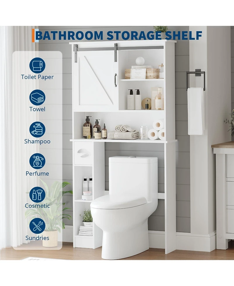 Homfan 65.4" h Bathroom Shelf over with Sliding Barn Door, for Bathroom, Laundry