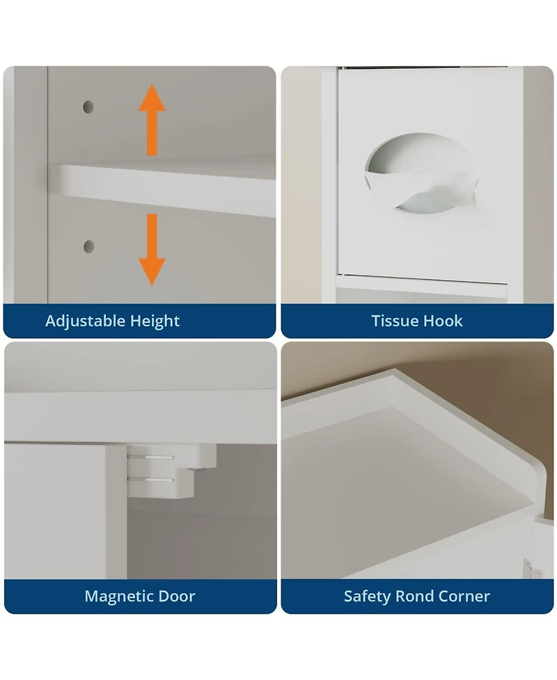Homfan 65.4" h Bathroom Organizer with Double Doors, Adjustable Shelves, for Small Bathrooms