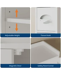 Homfan 65.4" h Bathroom Organizer with Double Doors, Adjustable Shelves, for Small Bathrooms