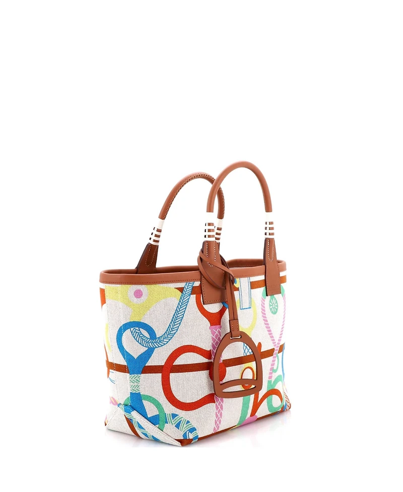 Pre-Owned HERMES 25 Sac Steeple Tote Printed Toile with Leather