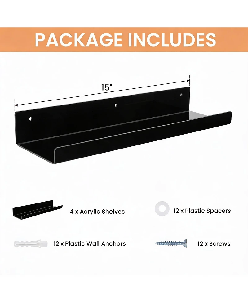 Yigii 4 Pack Acrylic Wall Shelves