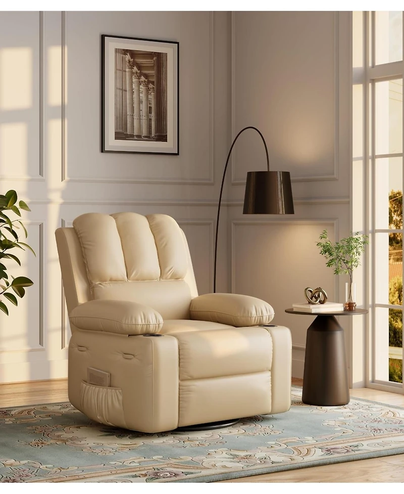 gaomon Manual Recliner Chair for Adults, Pu Leather Single Sofa with Extra-Wide Seat and Ergonomic Support Living Room, Bedroom