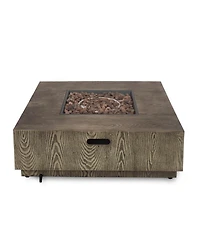 Flynama Wellington Square Iron Fire Pit with Wood Pattern 50000 Btu Tank Outside