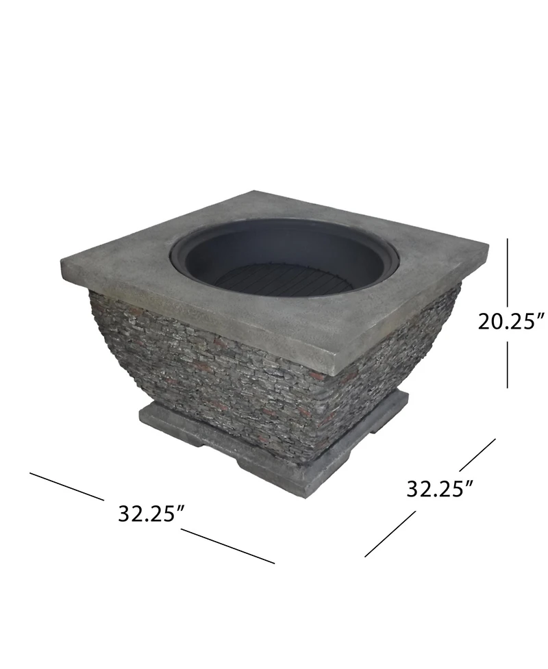 Flynama 32 Inch MgO Light-Weight Concrete Wood Burning Square Fire Pit Grey for Outdoor Patio Backyard