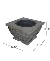 Flynama 32 Inch MgO Light-Weight Concrete Wood Burning Square Fire Pit Grey for Outdoor Patio Backyard