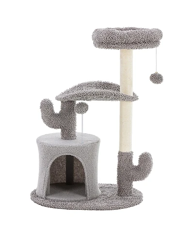 Zeus & Ruta 33" Small Cat Tree Tower: Scratching Post with Curved Bed