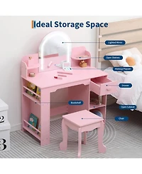 Gaomon Kids Vanity Lighted Mirror - 2 in 1 Little Girls Vanity Table and Stool - Kids Makeup for Bedrooms, Apartments