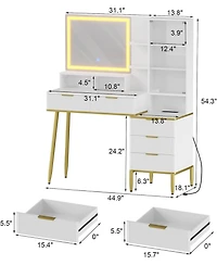 Gaomon 5 Drawer Makeup Vanity Desk Lights & Power Outlet, Modern Fluted Design for Bedrooms, Apartments, Easy to Assemble