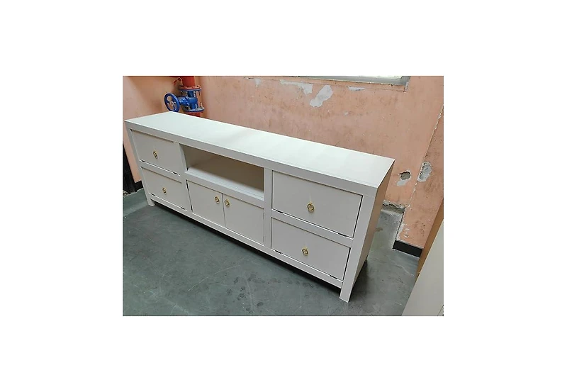 gaomon Rustic 6-Door Wooden Tv Console, Large Storage Media Cabinet for Living Room & Home Decor, White