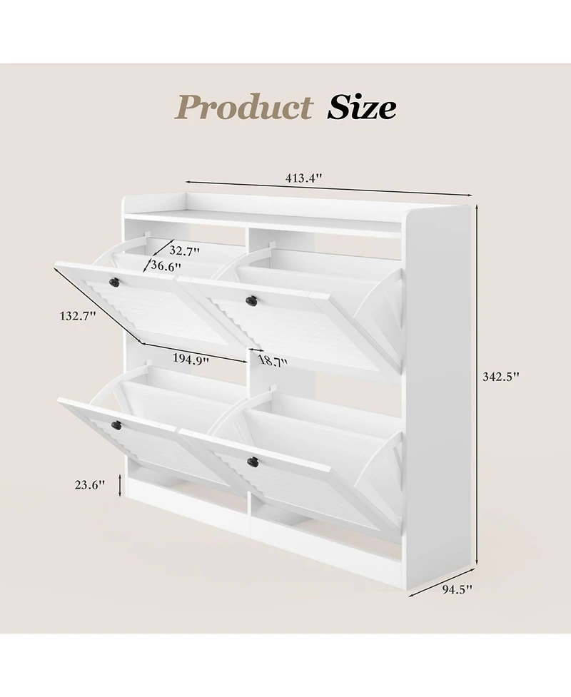 gaomon Large Shoe Storage Cabinet with 4 Flip Drawers, Narrow Entryway Shoe Organizer with Adjustable Shelves, White