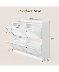 gaomon Large Shoe Storage Cabinet with 4 Flip Drawers, Narrow Entryway Shoe Organizer with Adjustable Shelves, White