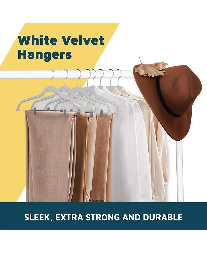 Lifemaster Velvet Skirt Hangers, Adjustable Clips, 360° Swivel Hook, Non-Slip Shoulder Notch, Holds 10 lbs