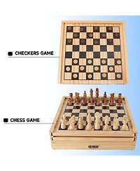 Gse Games & Sports Expert 9-in-1 Chess/Checkers/Backgammon/Dominoes/Tic-Tac-Toe/Ludo/Chinese Checker/Playing Cards/Poker Dice
