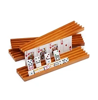 Gse Games & Sports Expert Domino & Playing Card Racks Set of 4, Wooden Domino and Playing Cards Trays Holders Organizer