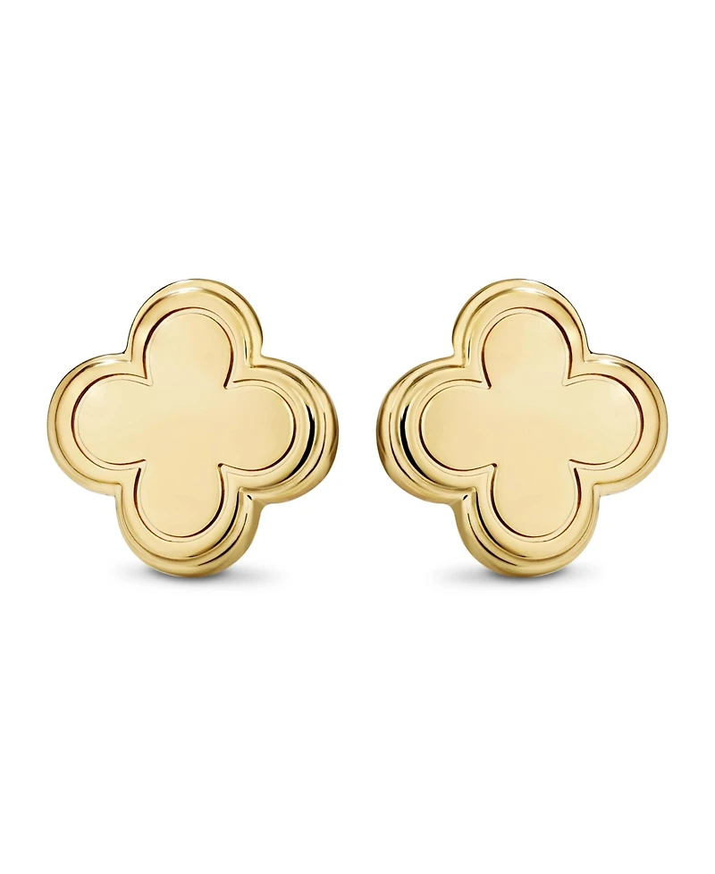 Devata Contour-lined Clover Stud Earrings in Gold Plated Sterling Silver