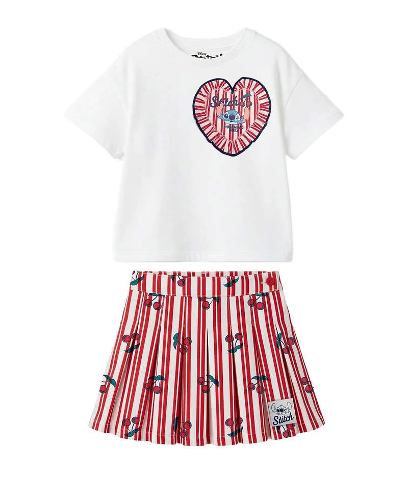 Disney Girls' 2T-6X Crewneck Short-Sleeve Top and Stitch Skirt, 2-Piece Set