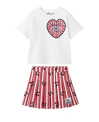 Disney Girls' 2T-6X Crewneck Short-Sleeve Top and Stitch Skirt, 2-Piece Set