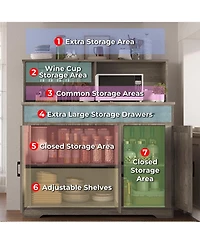 Gaomon Wooden Buffet Cabinet with Barn Doors, Microwave Stand, Drawers & Shelves – Coffee Bar Sideboard for Kitchen or Living Room