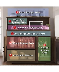 Gaomon Wooden Buffet Cabinet with Barn Doors, Microwave Stand, Drawers & Shelves – Coffee Bar Sideboard for Kitchen or Living Room