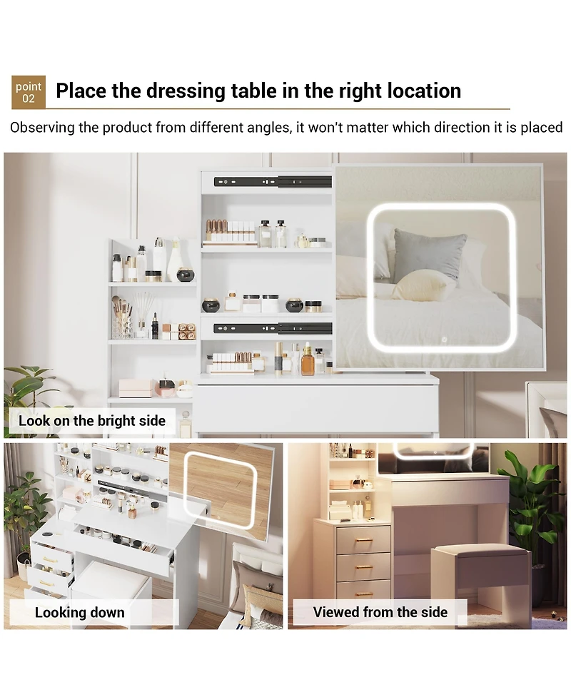 Gaomon Vanity Desk Mirror and Led Lights - Makeup Vanity Desk for Bedrooms, Apartments