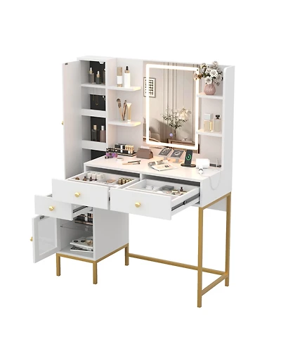 Gaomon Makeup Vanity Lighted Mirror and Charging Station Vanity Desk for Bedrooms, Apartments, Easy to Assemble