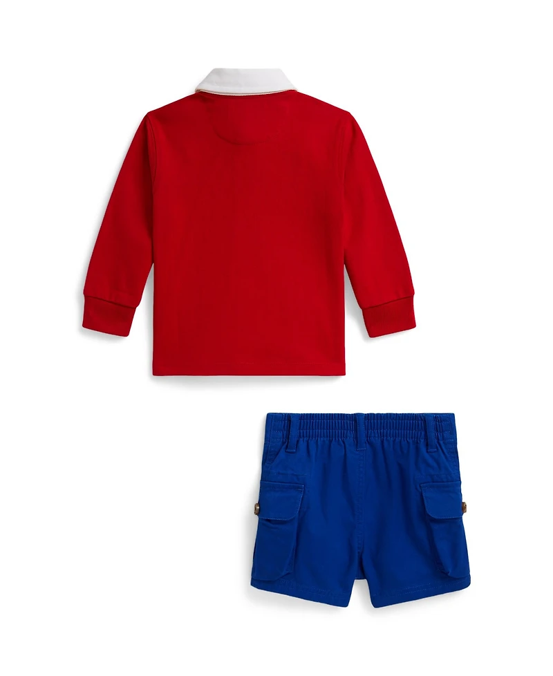 Polo Ralph Lauren Baby Boys' Triple-Pony Rugby Shirt and Shorts, 2-Piece Set